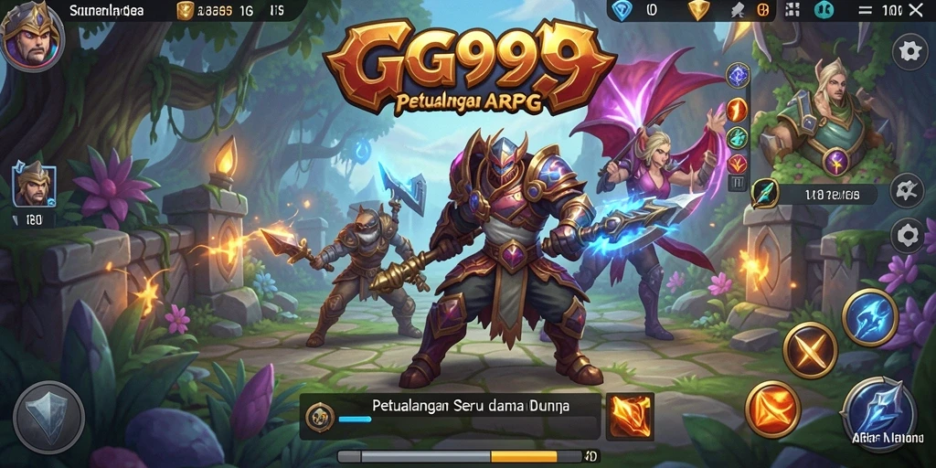Screenshot utama menunjukkan aksi seru dalam pertarungan ARPG GG999.