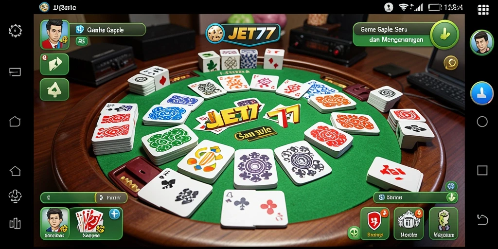 Gameplay JET77 menampilkan serunya permainan Gaple bersama teman.